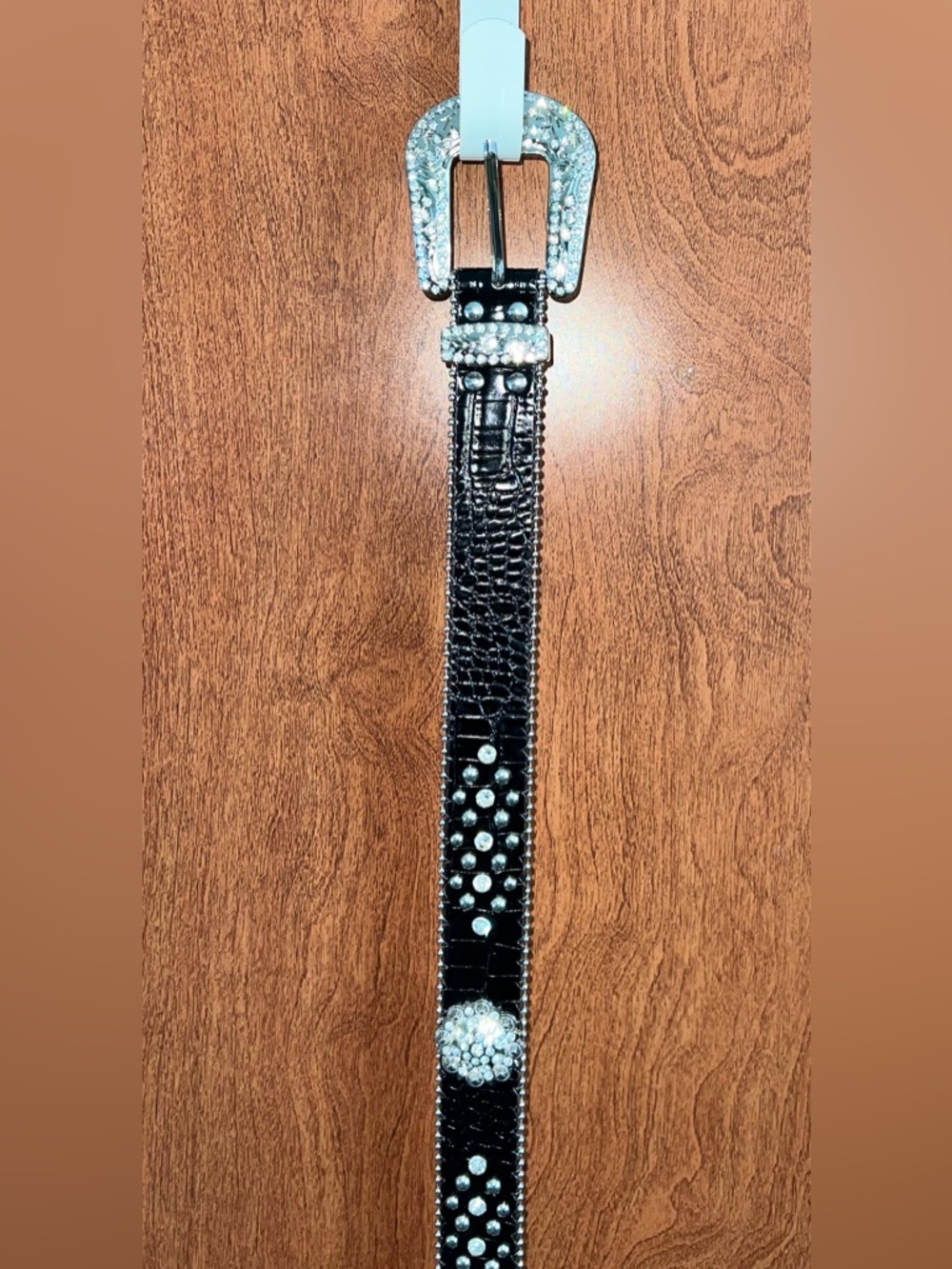 Rhinestone-Embellished Black Western Belt with Silver Buckle - Picture 5 of 9